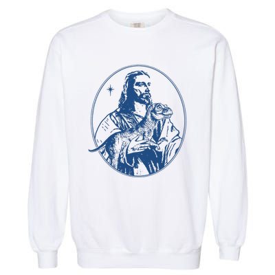 Jesus Holding Dinosaur Garment-Dyed Sweatshirt