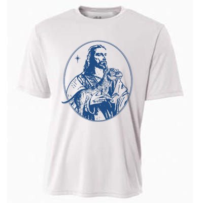 Jesus Holding Dinosaur Cooling Performance Crew T-Shirt