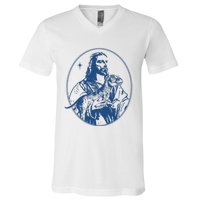 Jesus Holding Dinosaur V-Neck T-Shirt