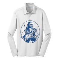 Jesus Holding Dinosaur Silk Touch Performance Long Sleeve Polo