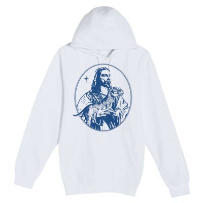 Jesus Holding Dinosaur Premium Pullover Hoodie