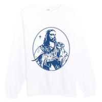 Jesus Holding Dinosaur Premium Crewneck Sweatshirt