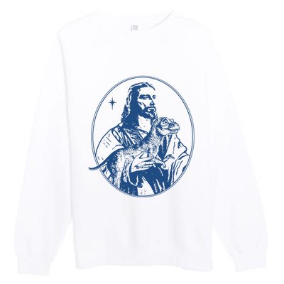 Jesus Holding Dinosaur Premium Crewneck Sweatshirt