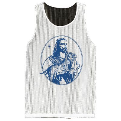 Jesus Holding Dinosaur Mesh Reversible Basketball Jersey Tank