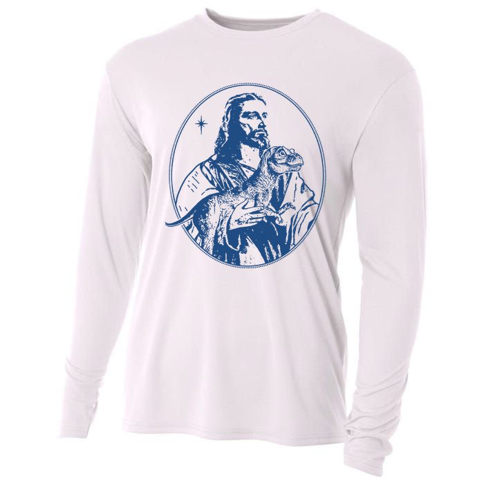 Jesus Holding Dinosaur Cooling Performance Long Sleeve Crew