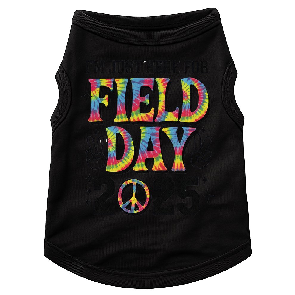 Just Here For Field Day 2025 Sign Peace Teacher Tie Dye Doggie Tank