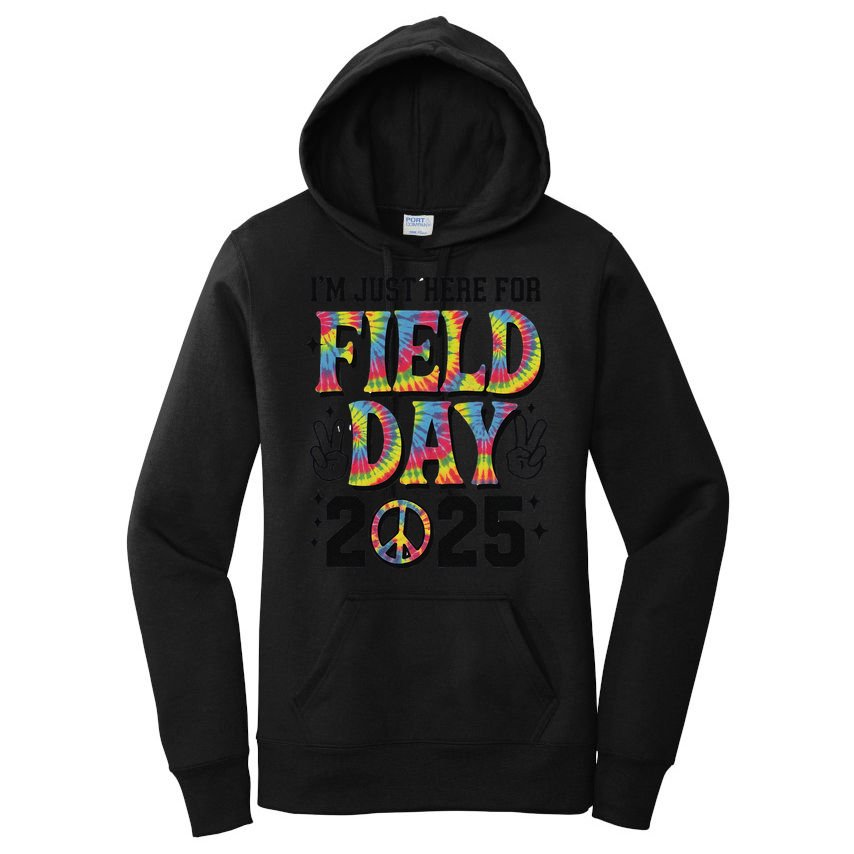 Just Here For Field Day 2025 Sign Peace Teacher Tie Dye Women's Pullover Hoodie
