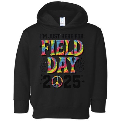 Just Here For Field Day 2025 Sign Peace Teacher Tie Dye Toddler Hoodie