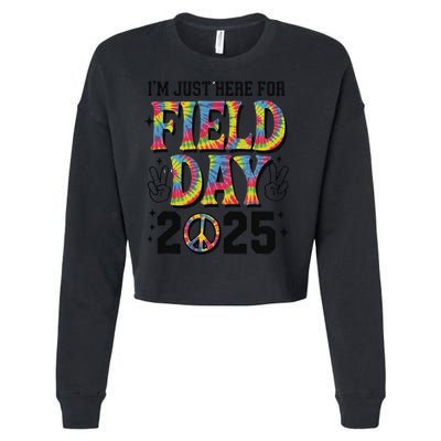 Just Here For Field Day 2025 Sign Peace Teacher Tie Dye Cropped Pullover Crew