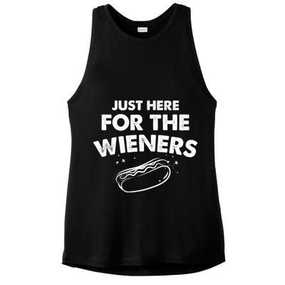 Just Here For The Wieners Funny Hot Dog 4th Of July American Ladies PosiCharge Tri-Blend Wicking Tank