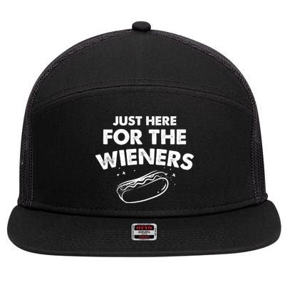 Just Here For The Wieners Funny Hot Dog 4th Of July American 7 Panel Mesh Trucker Snapback Hat