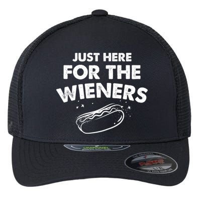 Just Here For The Wieners Funny Hot Dog 4th Of July American Flexfit Unipanel Trucker Cap