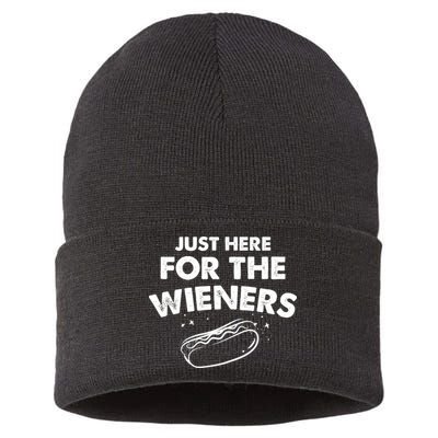 Just Here For The Wieners Funny Hot Dog 4th Of July American Sustainable Knit Beanie