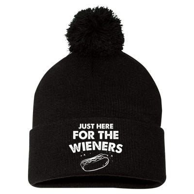 Just Here For The Wieners Funny Hot Dog 4th Of July American Pom Pom 12in Knit Beanie