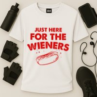 Just Here For The Wieners Funny Hot Dog 4th Of July American Cooling Performance Crew T-Shirt