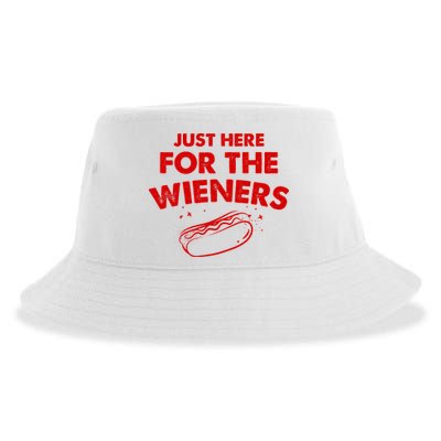 Just Here For The Wieners Funny Hot Dog 4th Of July American Sustainable Bucket Hat