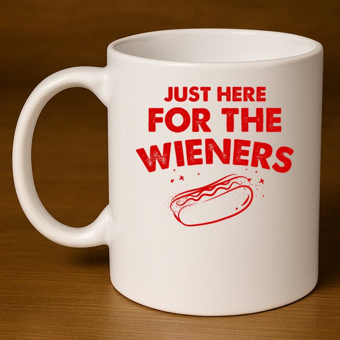 Just Here For The Wieners Funny Hot Dog 4th Of July American 11oz C Handle Ceramic Mug