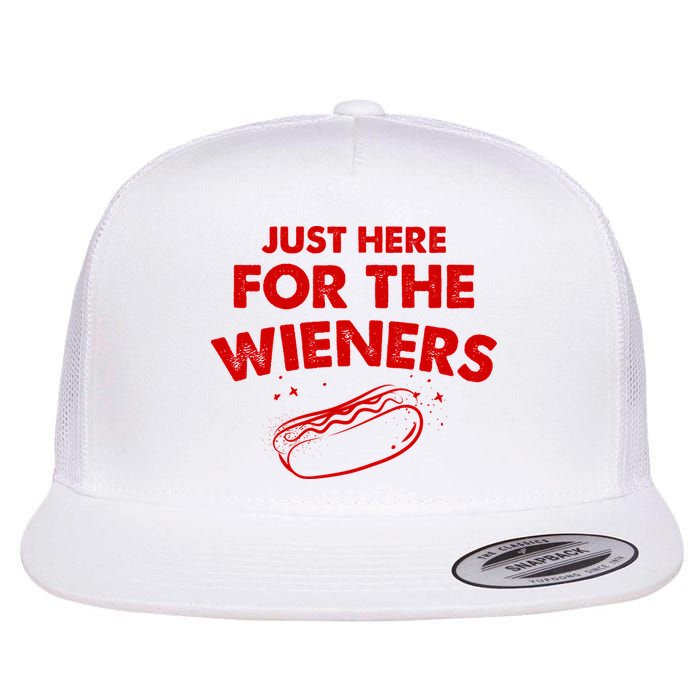 Just Here For The Wieners Funny Hot Dog 4th Of July American Flat Bill Trucker Hat