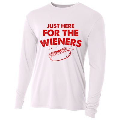 Just Here For The Wieners Funny Hot Dog 4th Of July American Cooling Performance Long Sleeve Crew