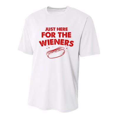 Just Here For The Wieners Funny Hot Dog 4th Of July American Youth Performance Sprint T-Shirt