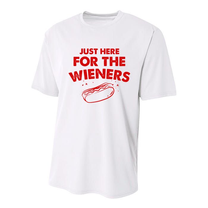 Just Here For The Wieners Funny Hot Dog 4th Of July American Youth Performance Sprint T-Shirt