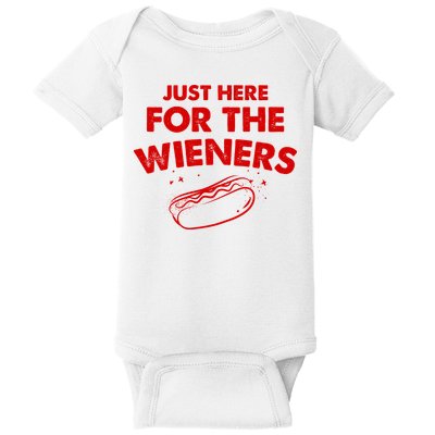 Just Here For The Wieners Funny Hot Dog 4th Of July American Baby Bodysuit