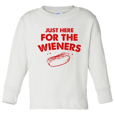 Just Here For The Wieners Funny Hot Dog 4th Of July American Toddler Long Sleeve Shirt