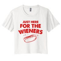 Just Here For The Wieners Funny Hot Dog 4th Of July American Women's Crop Top Tee