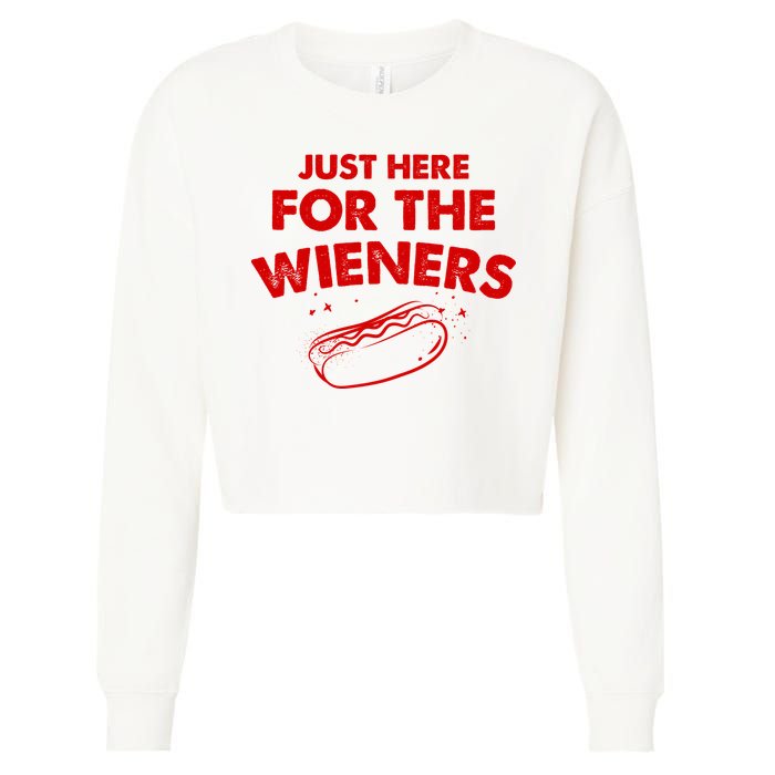 Just Here For The Wieners Funny Hot Dog 4th Of July American Cropped Pullover Crew