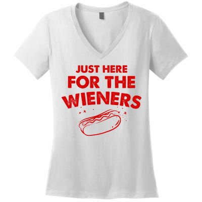 Just Here For The Wieners Funny Hot Dog 4th Of July American Women's V-Neck T-Shirt