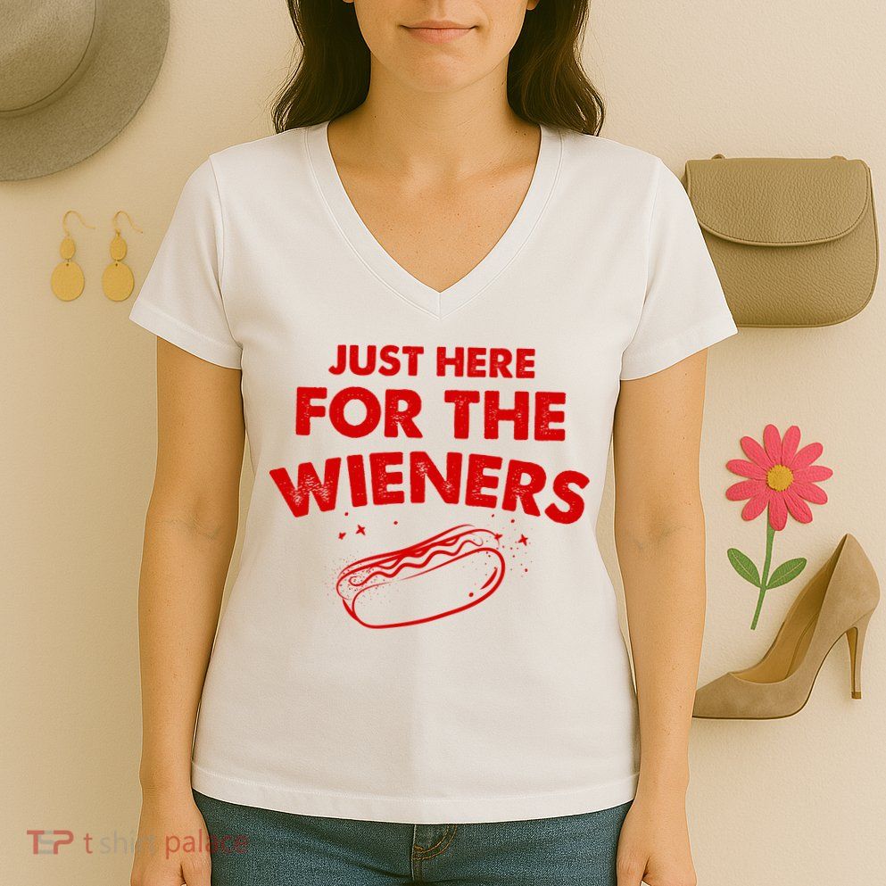 Just Here For The Wieners Funny Hot Dog 4th Of July American Women's V-Neck T-Shirt