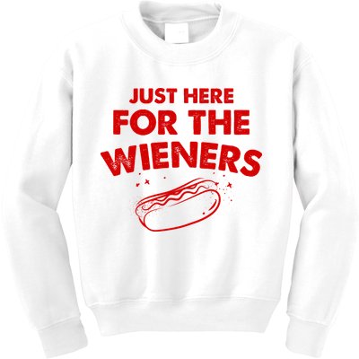 Just Here For The Wieners Funny Hot Dog 4th Of July American Kids Sweatshirt