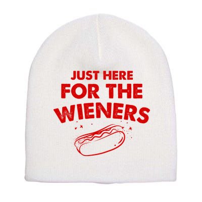 Just Here For The Wieners Funny Hot Dog 4th Of July American Short Acrylic Beanie