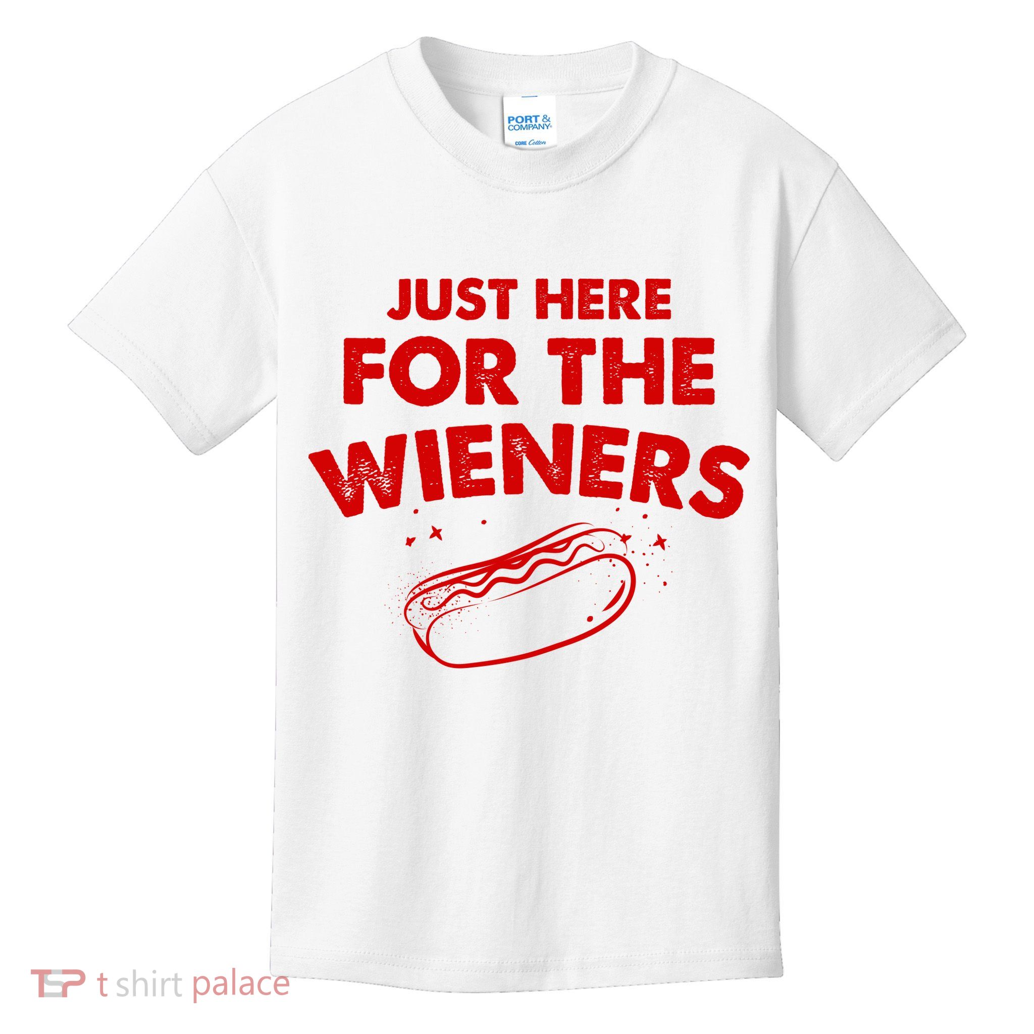 Just Here For The Wieners Funny Hot Dog 4th Of July American Kids T-Shirt