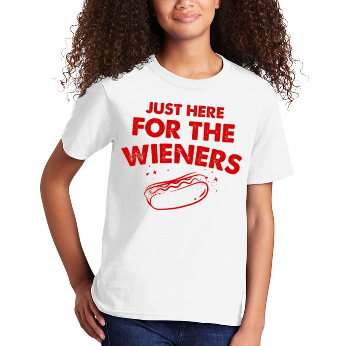 Just Here For The Wieners Funny Hot Dog 4th Of July American Kids T-Shirt
