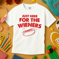 Just Here For The Wieners Funny Hot Dog 4th Of July American Kids T-Shirt