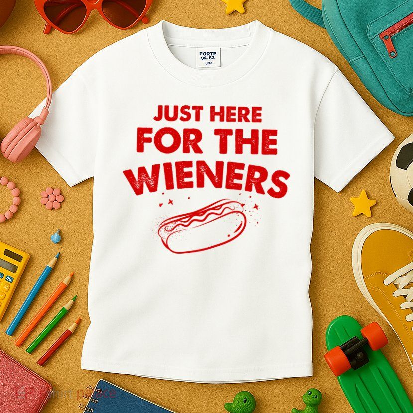 Just Here For The Wieners Funny Hot Dog 4th Of July American Kids T-Shirt
