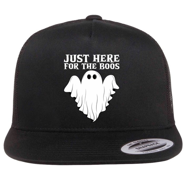 Just Here For The Boos Funny Ghost Flat Bill Trucker Hat