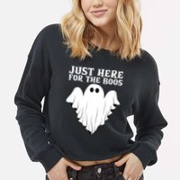 Just Here For The Boos Funny Ghost Cropped Pullover Crew