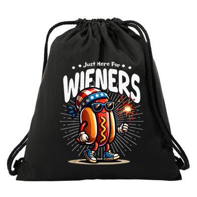 Just Here For The Wieners Fun Hot Dog 4th Of July Drawstring Bag