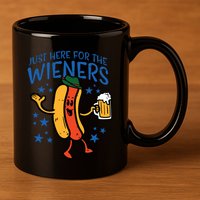 Just Here For The Wieners Hotdog Funny Oktoberfest 11oz C Handle Ceramic Mug