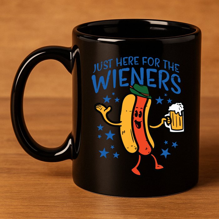 Just Here For The Wieners Hotdog Funny Oktoberfest 11oz C Handle Ceramic Mug