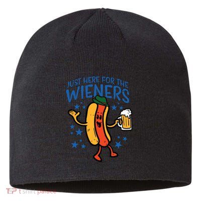Just Here For The Wieners Hotdog Funny Oktoberfest Sustainable Beanie