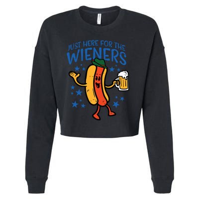 Just Here For The Wieners Hotdog Funny Oktoberfest Cropped Pullover Crew