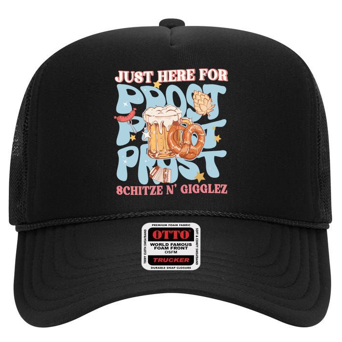 Just Here For Prost Oktoberfest Drinking Team High Crown Mesh Back Trucker Hat