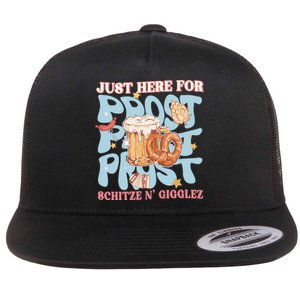 Just Here For Prost Oktoberfest Drinking Team Flat Bill Trucker Hat