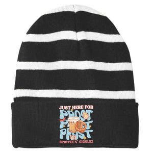 Just Here For Prost Oktoberfest Drinking Team Striped Beanie with Solid Band