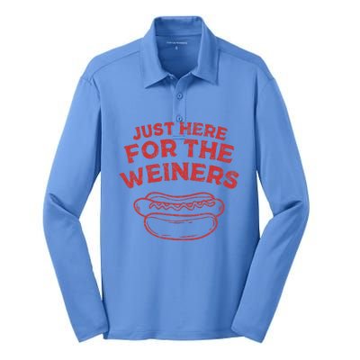 Just Here For The Wiener 4th Of July Silk Touch Performance Long Sleeve Polo