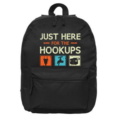 Just Here For The Hookups Camper Camping Rv Caravan 16 in Basic Backpack