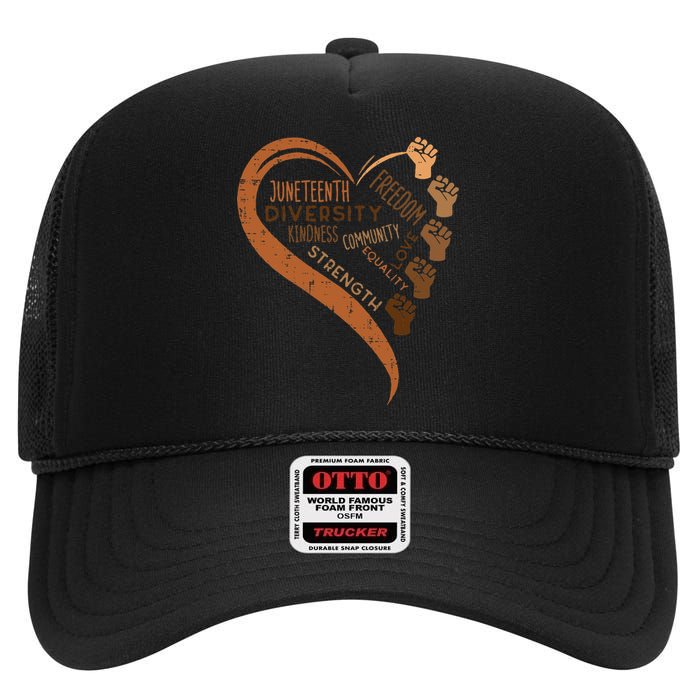 Juneteenth Heart Fists Black History Melanin High Crown Mesh Back Trucker Hat